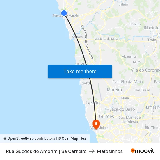 Rua Guedes de Amorim | Sá Carneiro to Matosinhos map
