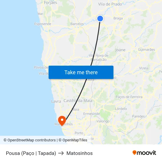 Pousa (Paço | Tapada) to Matosinhos map