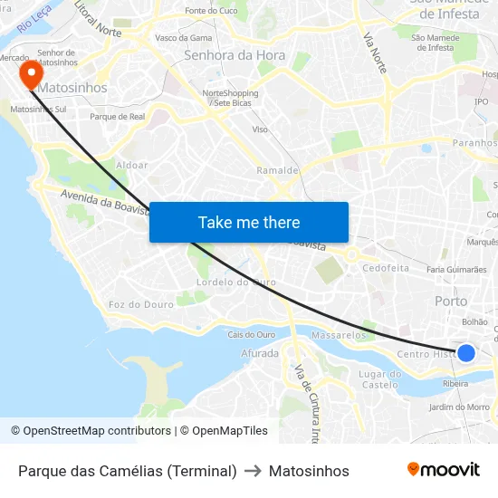 Parque das Camélias (Terminal) to Matosinhos map