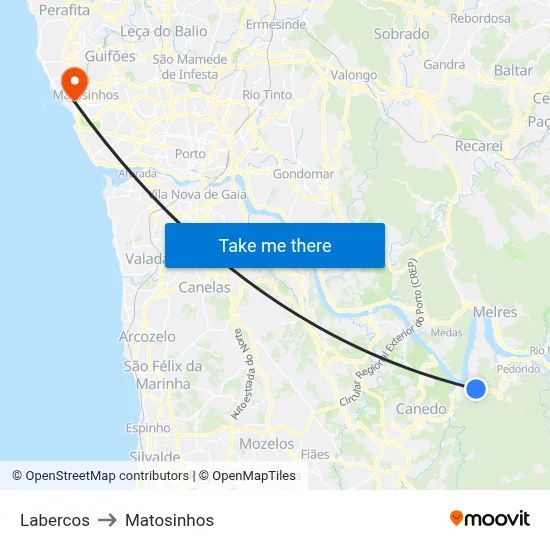 Labercos to Matosinhos map