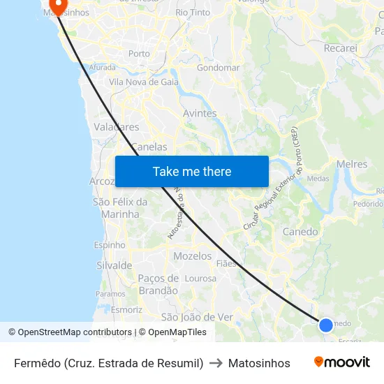 Fermêdo (Cruz. Estrada de Resumil) to Matosinhos map