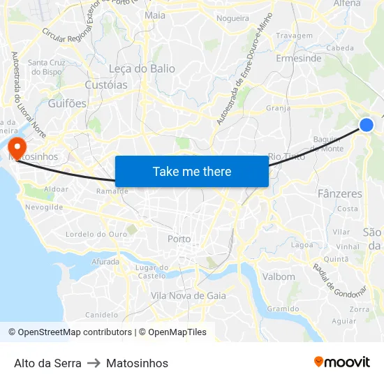 Alto da Serra to Matosinhos map