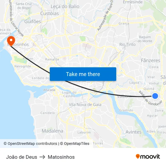 João de Deus to Matosinhos map