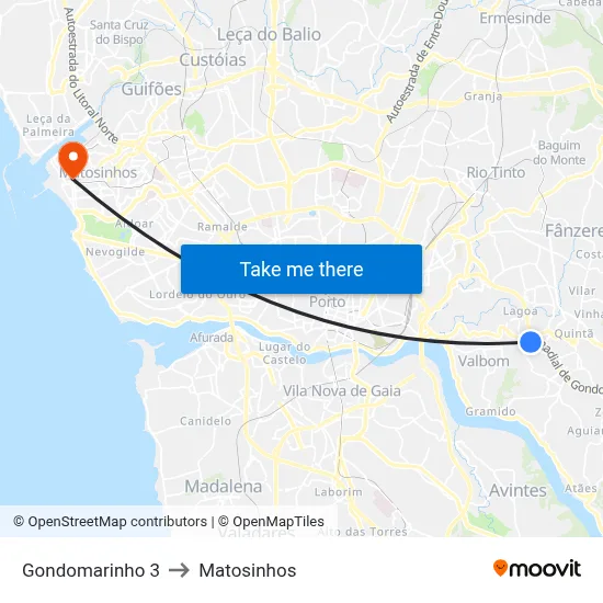 Gondomarinho 3 to Matosinhos map