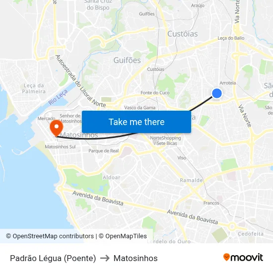 Padrão Légua (Poente) to Matosinhos map