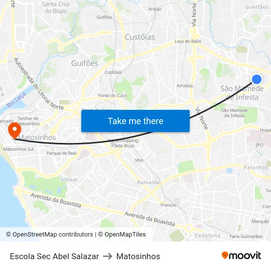 Escola Sec Abel Salazar to Matosinhos map