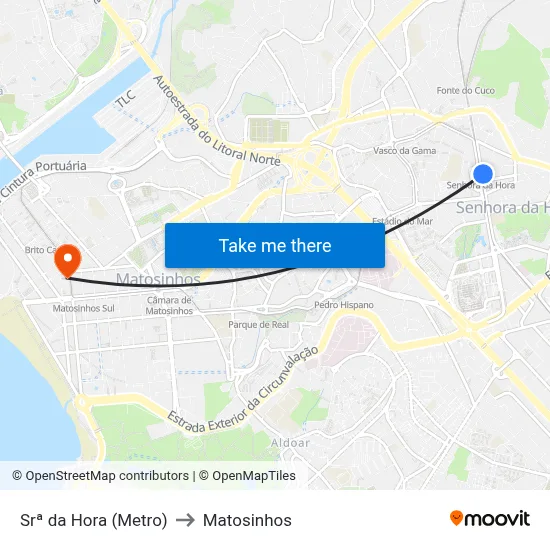 Srª da Hora (Metro) to Matosinhos map