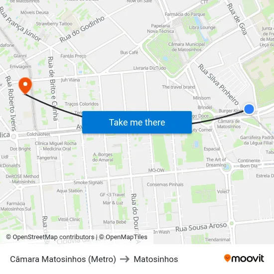 Câmara Matosinhos (Metro) to Matosinhos map