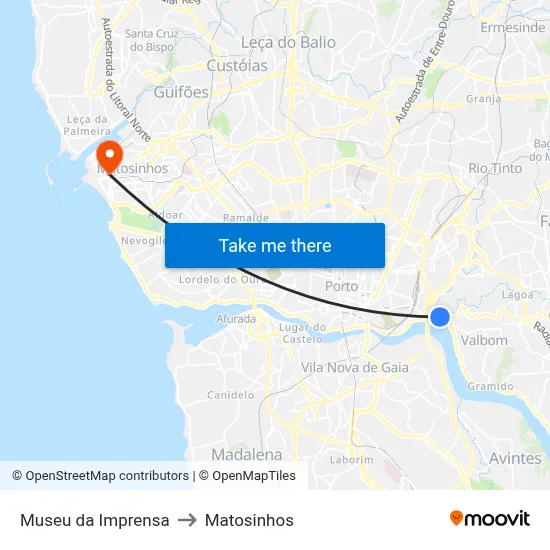 Museu da Imprensa to Matosinhos map
