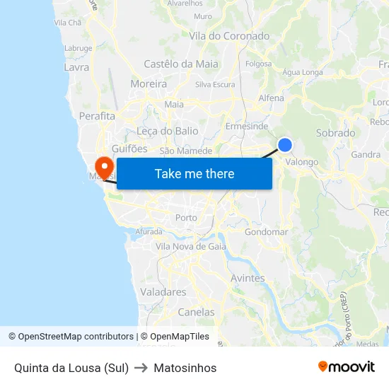 Quinta da Lousa (Sul) to Matosinhos map