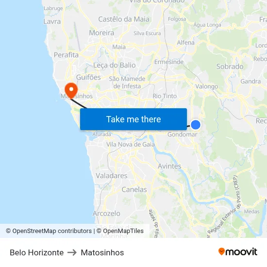 Belo Horizonte to Matosinhos map