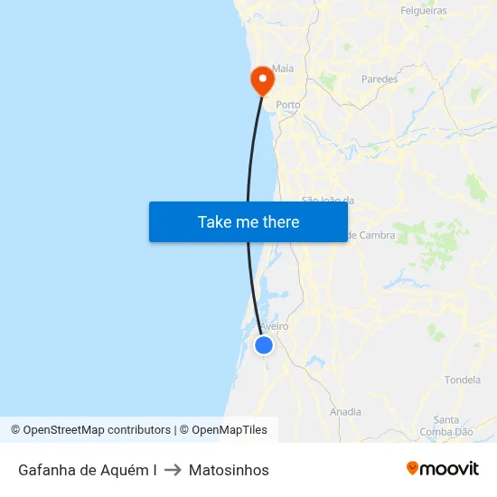 Gafanha de Aquém I to Matosinhos map