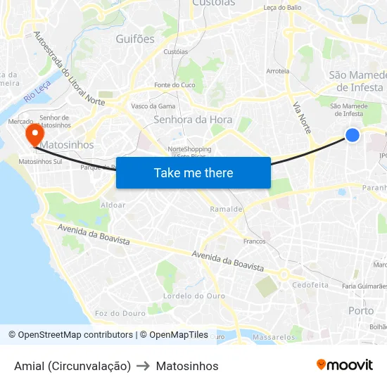 Amial (Circunvalação) to Matosinhos map