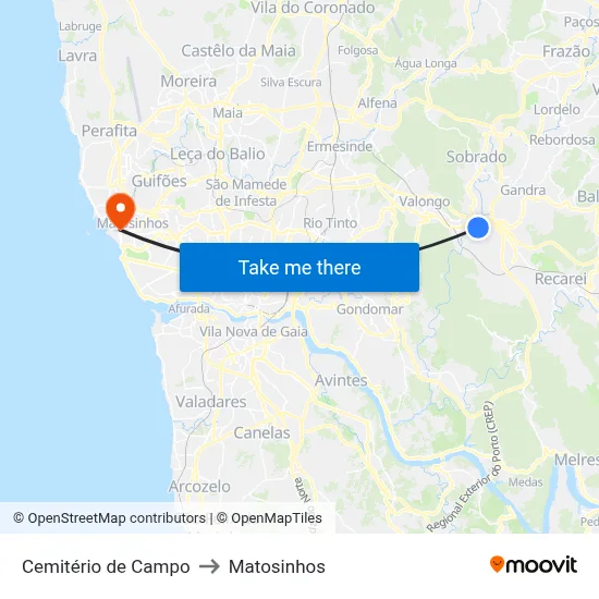 Cemitério de Campo to Matosinhos map