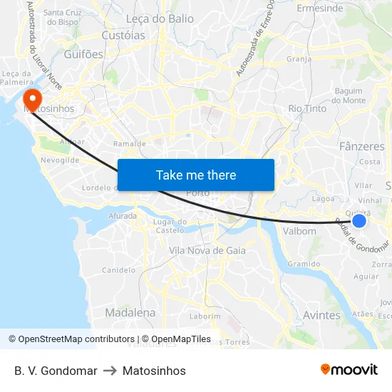 B. V. Gondomar to Matosinhos map