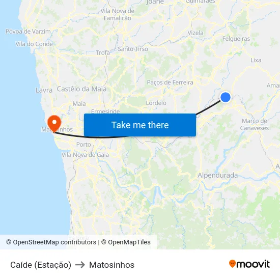 Caíde (Estação) to Matosinhos map
