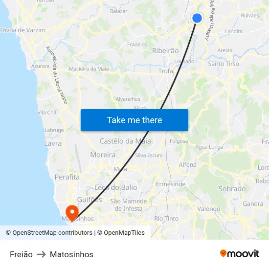 Freião to Matosinhos map