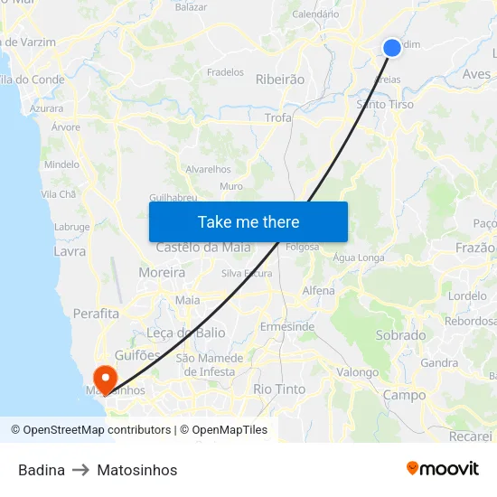 Badina to Matosinhos map