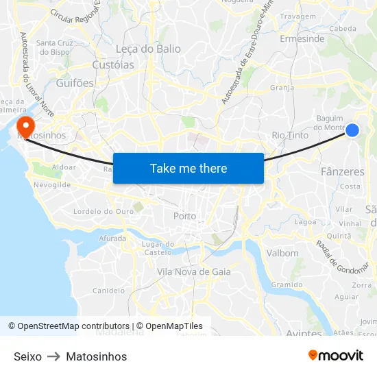 Seixo to Matosinhos map