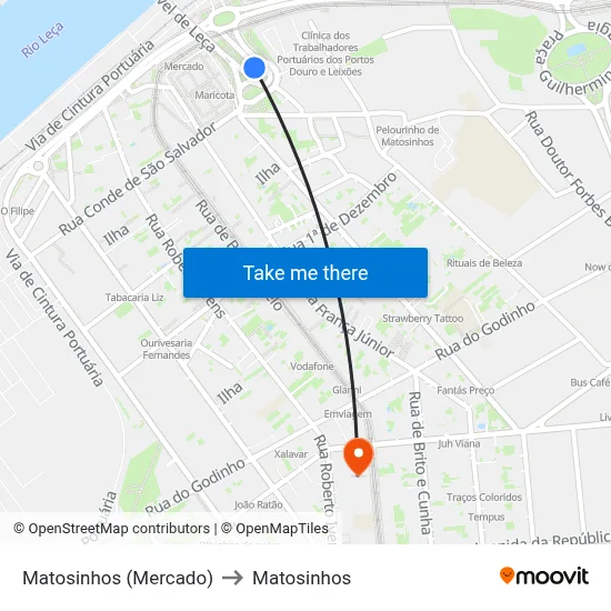 Matosinhos (Mercado) to Matosinhos map
