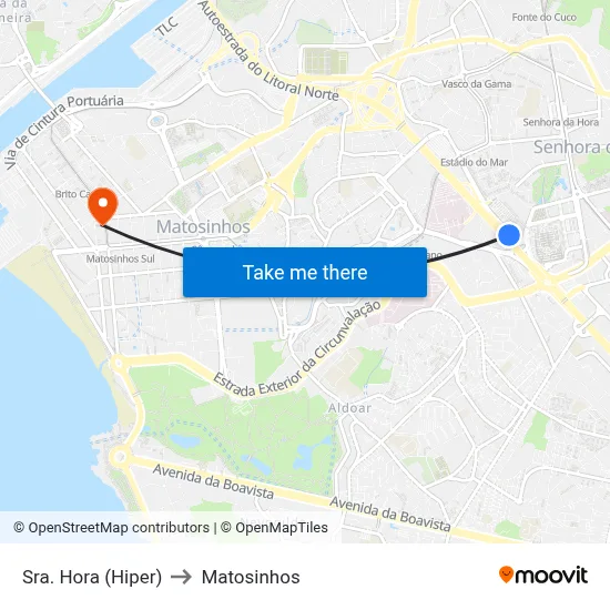 Sra. Hora (Hiper) to Matosinhos map