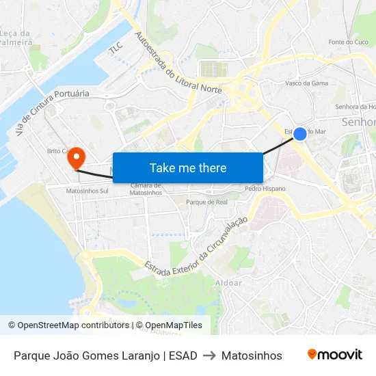 Parque João Gomes Laranjo | ESAD to Matosinhos map