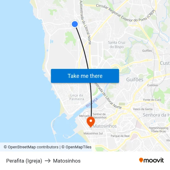 Perafita (Igreja) to Matosinhos map