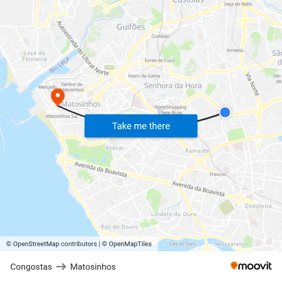 Congostas to Matosinhos map
