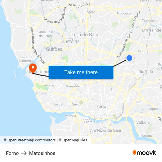 Forno to Matosinhos map