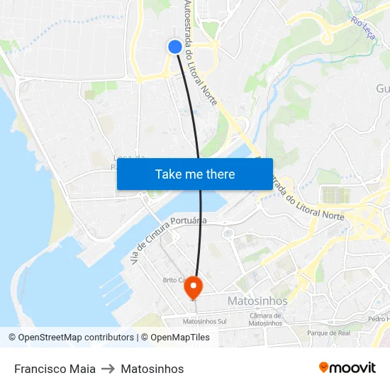 Francisco Maia to Matosinhos map