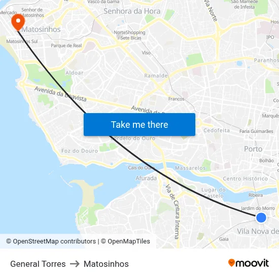 General Torres to Matosinhos map