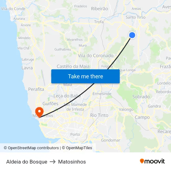 Aldea. Bosque to Matosinhos map