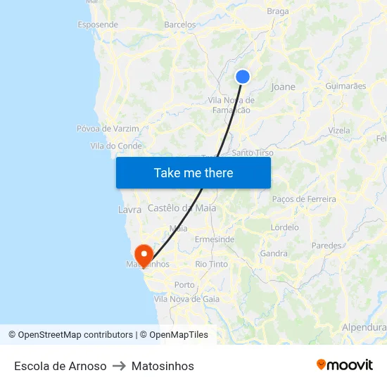 Escola de Arnoso to Matosinhos map