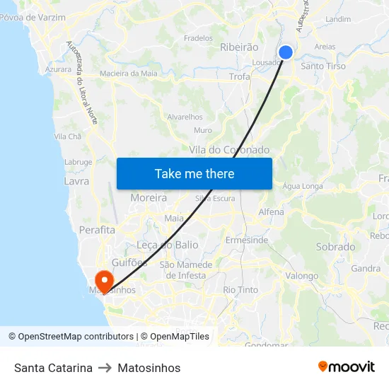 Santa Catarina to Matosinhos map