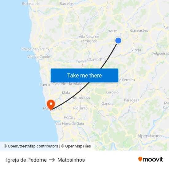 Igreja de Pedome to Matosinhos map