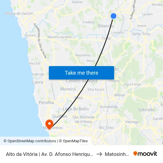 Alto da Vitória | Av. D. Afonso Henriques to Matosinhos map