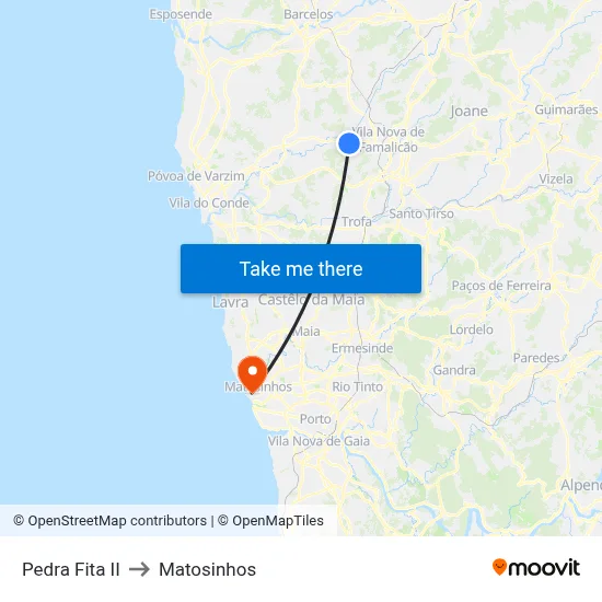 Pedra Fita II to Matosinhos map