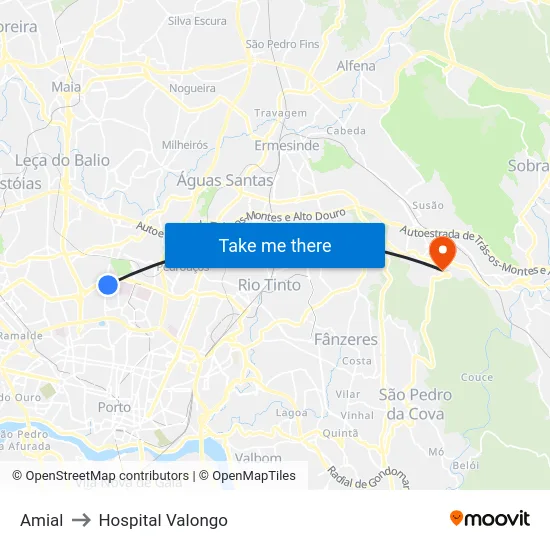Amial to Hospital Valongo map