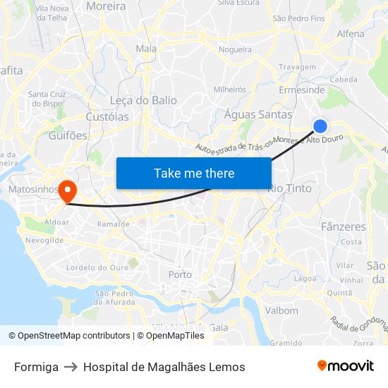 Formiga to Hospital de Magalhães Lemos map