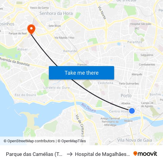 Parque das Camélias (Terminal) to Hospital de Magalhães Lemos map