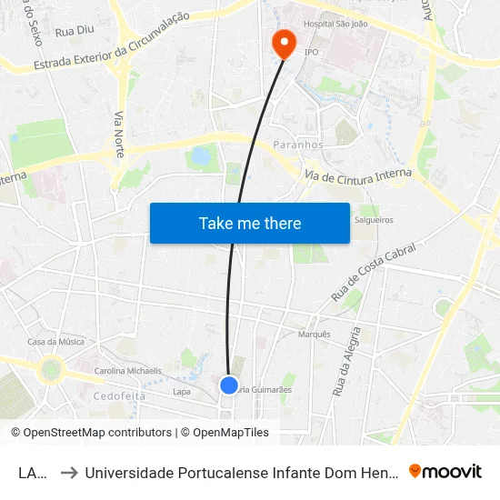 LAPA to Universidade Portucalense Infante Dom Henrique map