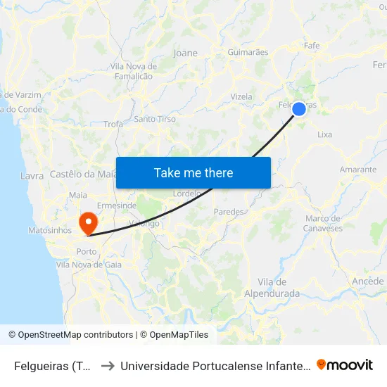 Felgueiras (Terminal) to Universidade Portucalense Infante Dom Henrique map