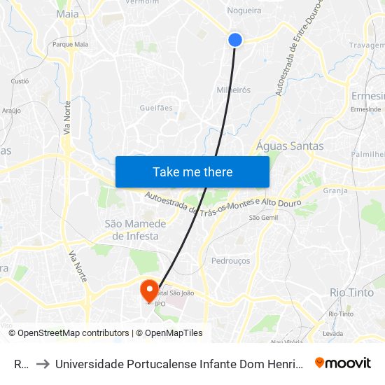 Rio to Universidade Portucalense Infante Dom Henrique map