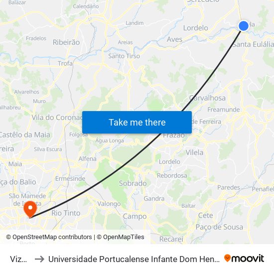 Vizela to Universidade Portucalense Infante Dom Henrique map