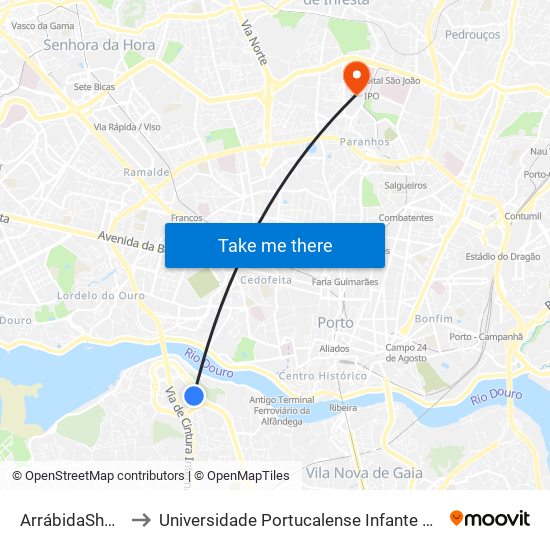 Arrábidashopping to Universidade Portucalense Infante Dom Henrique map