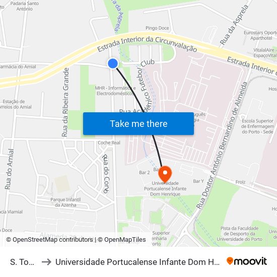 S. Tomé to Universidade Portucalense Infante Dom Henrique map