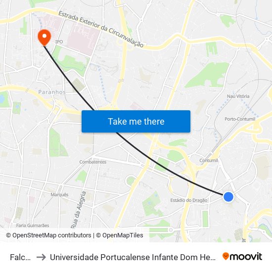 Falcão to Universidade Portucalense Infante Dom Henrique map