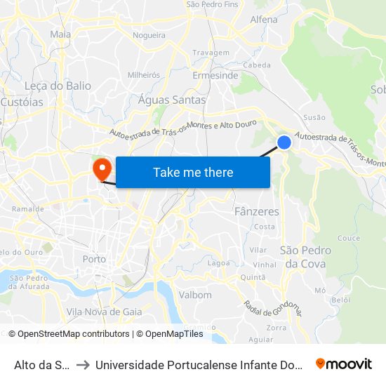 Alto da Serra to Universidade Portucalense Infante Dom Henrique map