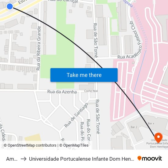 Amial to Universidade Portucalense Infante Dom Henrique map