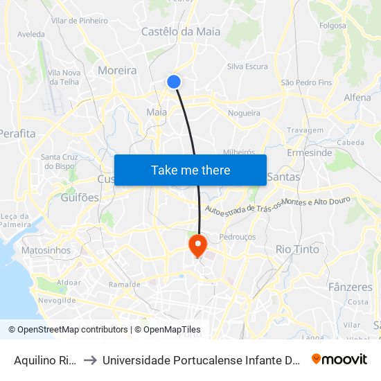 Aquilino Ribeiro to Universidade Portucalense Infante Dom Henrique map